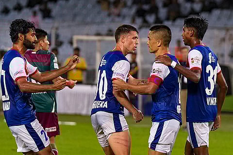 Durand Cup 2024 2nd Semi-Final: Sunil Chhetri of Bengaluru FC celebrates with teammates after scoring a goal from a penalty